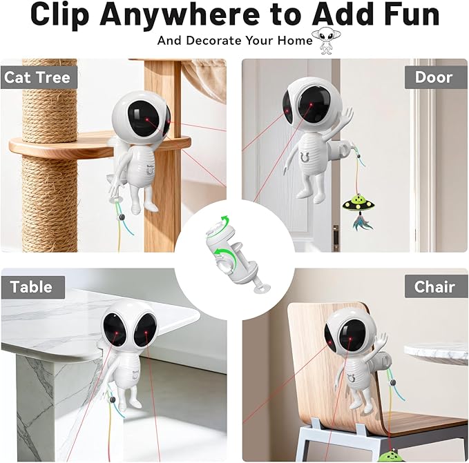 ORSDA Laser Cat Toys for Indoor Cats, 2 in 1 Interactive Automatic Dual Laser & Catnip UFO Dangler for Kitten Toys, Truly Random Trajectory Radar Motion-Activated, Rechargeable 4 Modes, Clamp Design