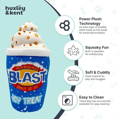 Huxley & Kent Funny Dog Toy w/Squeaker – Power Plush Squeaky Dog Toys for Small, Medium & Large Dogs – Soft Stuffed Animal for Indoor Play & Fetch - Arctic Blast Treat, Small