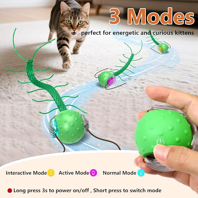 Giociv Interactive Cat Toys for Bored Cats, with Chirping, Centipede Motion Wake-up Super Motor Cat Ball on Rug