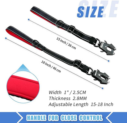 Strong Heavy Duty Dog Leash - Adjustable 15"-18" Reflective Nylon Training Leash with Padded Handle & Frog Clip, Traffic Control for Large Medium Dogs No Pull Walking Black Red