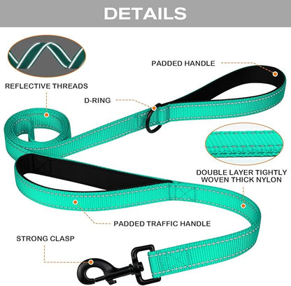 Joytale Dog Leash Heavy Duty for Large Dogs That Pull, Double Handle for Traffic Control, Double-Sided Reflective Leashes for Large Medium Dogs Night Safety, 4FT, Teal