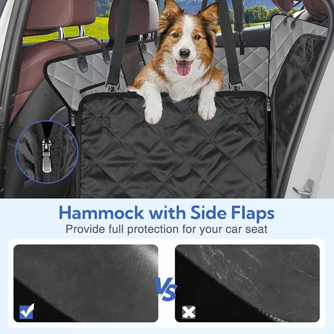 Kytely Dog Car Seat Cover for Back Seat,Waterproof Hammock with Mesh Window, Anti-Scratch Nonslip Car Seat Protector for Dogs, 600D Heavy Duty Dog Seat Cover for Cars Trucks and Suvs Gray