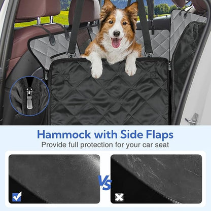 Kytely Dog Car Seat Cover for Back Seat,Waterproof Hammock with Mesh Window, Anti-Scratch Nonslip Car Seat Protector for Dogs, 600D Heavy Duty Dog Seat Cover for Cars Trucks and Suvs Gray