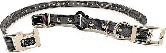 Sparky Pet Co - Zeus ECollar Replacement Strap - Bungee Loop Dog Collar - Waterproof Biothane - Adjustable - Double Buckle - Quick Snap Metal Clasp - for Invisible Fence Systems - 1"x 30" Grey Camo