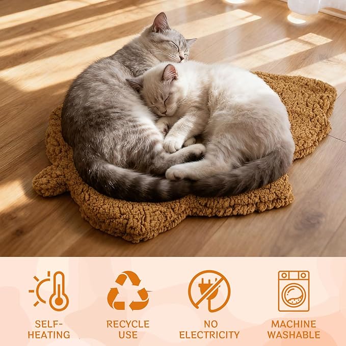 BrightRow 3 Pack Self Warming Pet Bed Leaf Shape Self Heating Cat Dog Mat Washable Thermal Sleeping Pad for Indoor Outdoor Hedgehog, Bunny, Sugar Glider, Rat, Chinchilla(Orange,Small-16 x20)