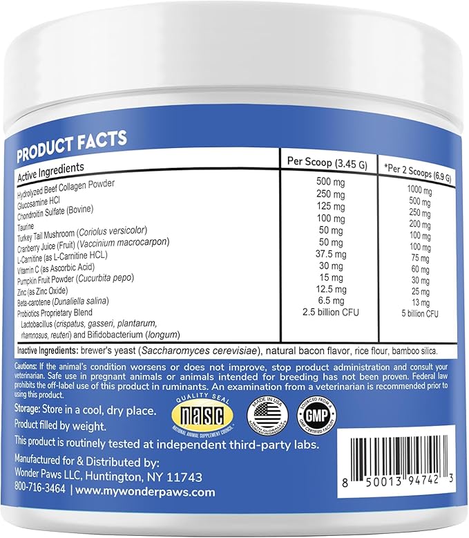 Premium 12-in-1 Multivitamin Powder for Dogs Food Topper – Daily Scoop Multivitamin Dog Supplement for Joints, Digestion, Skin, Heart & Immunity – Probiotics, Collagen, Glucosamine, Mushrooms–7.3oz
