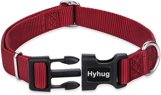 Hyhug Medium Dog Collar, Red:Heavy-Duty Quick-Release Nylon Buckle, Adjustable & Durable, Cute Dog Collar (Medium, Red)