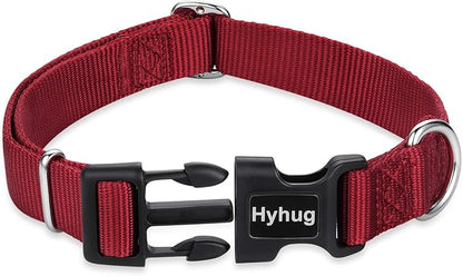 Hyhug Small Dog Collar Quick-Release Red| Heavy-Duty Nylon Puppy Collar, Adjustable & Durable Pet Supplies for Boy & Girl Dogs (Small, Red)