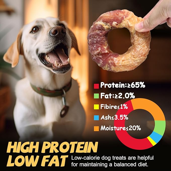 ASMPET Dog Donut Treats, Chicken Duck Wrapped Rawhide Donuts, Dental Care Dog Chews (Pack of 4)