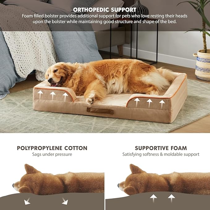 Friends Forever Orthopedic Dog Bed for Extra Large Dogs, Waterproof Memory Foam Dog Sofa Bed XL with Removable Washable Cover, Ally Grey, 42x32x7