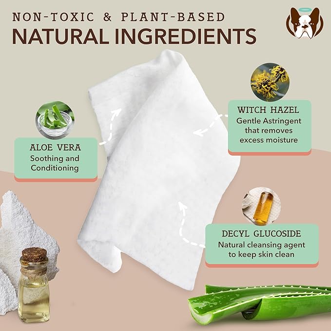 Natural Dog Company XL Grooming Wipes for Dogs – Hypoallergenic, Biodegradable, Fragrance Free – Aloe Vera & Witch Hazel – 7×8 Wipes for Paws, Face, Ears & Butt – Sensitive Skin Pet Wipes - 50 Count
