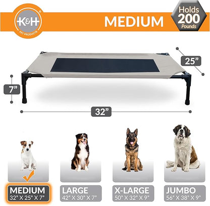 K&H Pet Products Outdoor Elevated Dog Cot, Breathable Cooling Elevated Cot Hammock Pet Bed for Medium Dogs, Washable Mesh Cover, Raised Metal Frame, Collapsible, Portable - Medium 32 X 25in Taupe