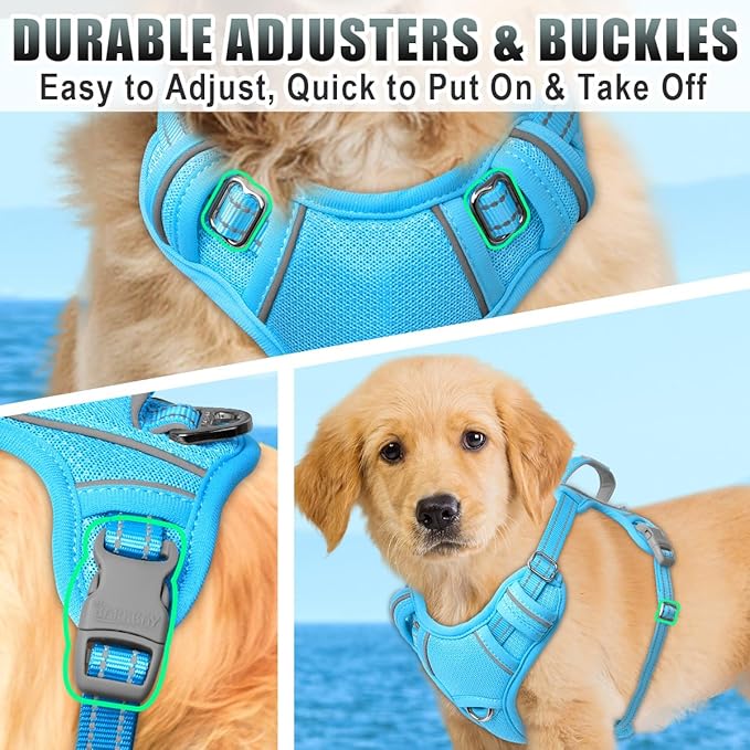 BARKBAY No Pull Dog Harness Large Reflective Dog Harness with Front Clip and Easy Control Handle for Walking Training Running with ID tag Pocket(Blue,XS)