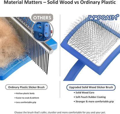 Slicker Brush for Dogs, Large Dog Brush to Long Haired Dogs for Goldendoodles Poodles Doodles Bernedoodles, Long Pin Grooming Kits to Dematting & Reducing Tangles and Fluff, Blue