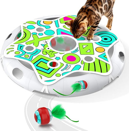 Interactive Cat Toy Playset, Hide and Seek Toy with Motion Activate Cat Ball, 2 Kitten Toys Bell Ball, Exercise Toys for Indoor Bored Adult Cats
