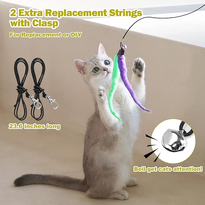 MeoHui Cat Toys for Indoor Cats, Interactive Cat Toy 2PCS Retractable Wand Toy and 9PCS Cat Feather Toys Refills, Funny Kitten Toys Cat Fishing Pole Toy for Bored Indoor Cats Chase and Exercise