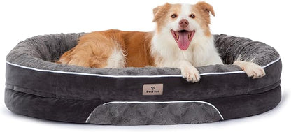PetFun Orthopedic Dog Bed Couch for Large Sized Pets with Egg Foam Support, Four-Sided Bolster Cushions, Soft Tear-Resistant Fabric, and Removable Machine Washable Plush Cover
