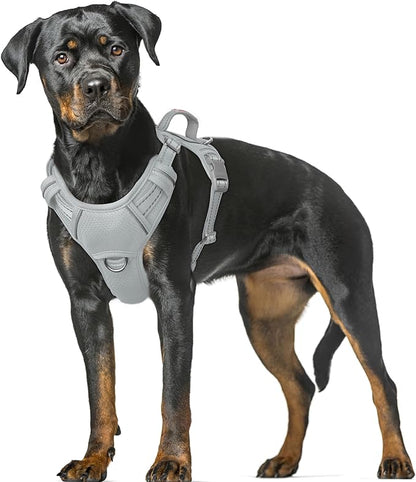 BARKBAY No Pull Dog Harness Large Reflective Dog Harness with Front Clip and Easy Control Handle for Walking Training Running with ID tag Pocket(Grey,XL)