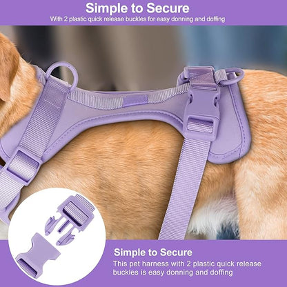 No Pull Lightweight Dog Harness: Adjustable Durable Breathable Mesh Pet Vest Harness with Soft & Comfortable Cushion, for Small Medium Large Dogs (S, Lilac)
