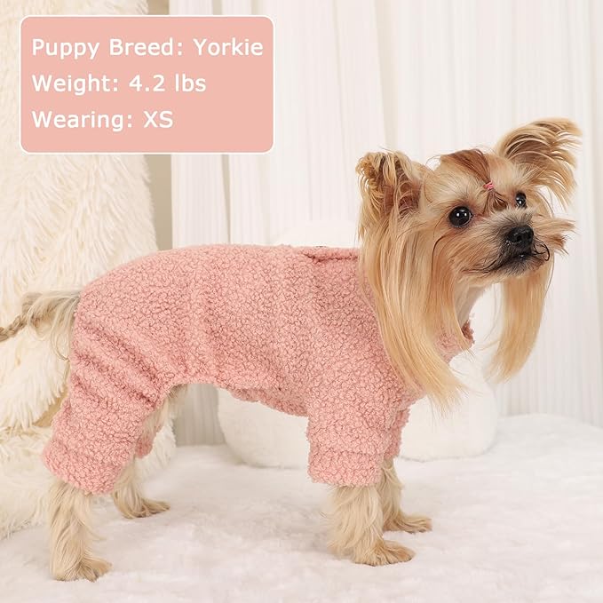 Dog Sweaters for Small Dogs Winter Dog Pajamas Sized Dogs Boy Girl Fleece Pet Clothes Puppy Outfit 4 Legs Jumpsuits for Chihuahua Yorkie Cat Apparel, Pink, M