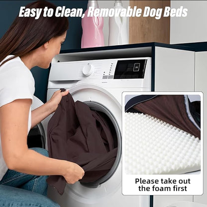 Orthopedic Egg-Shaped Sponge Dog Beds Large Sized Dog with Sides, Removable Cover and Non-Slip Bottom (Brown, 35 * 25 * 8)
