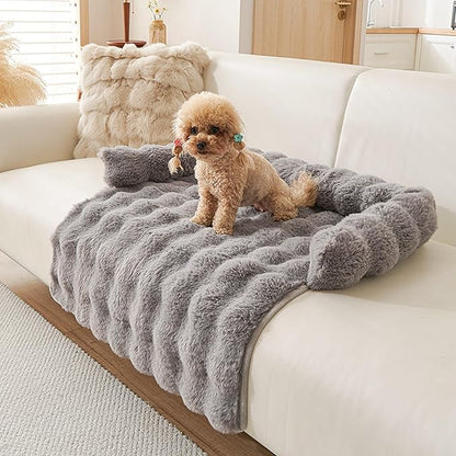 Calming Dog Bed for Couch, 29.5 x 29.5 inch, Non-Slip Rabbit-Velvet Dog Sofa Mat for Furniture Protector, Perfect for Small, Medium Dogs and Cats (Dark Gray)
