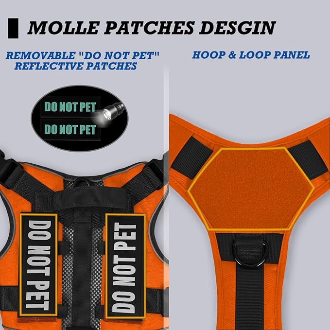Tactical Dog Harness for Small and Medium Breeds, Air Dog Vest No Pull with Reflective Do Not Pet Patches, Breathable Dog Molle Vests for Training Walking Hunting Orange