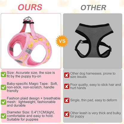 BEAUTYZOO Dog Harness Small Sized and Leash Set, Step-in Soft Padded Mesh Puppy Vest, Reflective Dog Harness No Pull No Choke, Breathable Easy Walking Vest Harnesses for Girl Boy Pets,Pink Ducks XS