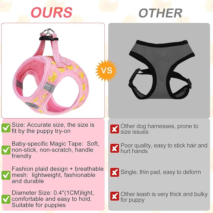 BEAUTYZOO Dog Harness Small Sized and Leash Set, Step-in Soft Padded Mesh Puppy Vest, Reflective Dog Harness No Pull No Choke, Breathable Easy Walking Vest Harnesses for Girl Boy Pets,Pink Ducks S