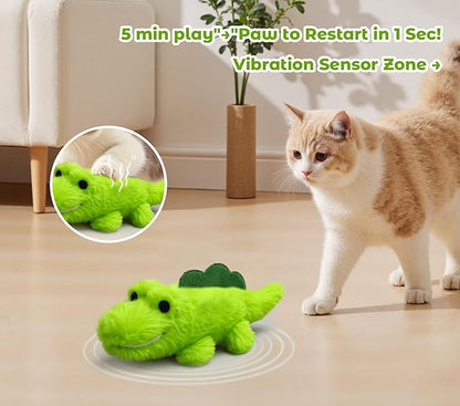 ZeLing HTL Interactive Cat Toys for Indoor Cats - Self-Charging Croc Chase Toy with 360° Motion, Wagging Tail & Catnip, Automatic Exercise Toy for Bored Kittens/Adults(Set)