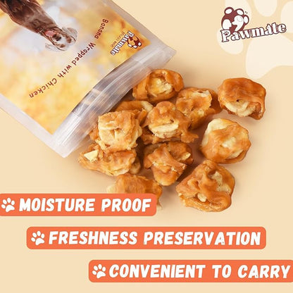 Pawmate Dog Treats Chicken Wrapped Banana Slices with 1% Taurine, Healthy Training Snacks Rich in Natural Fiber, Rawhide-Free Grain-Free Soft Chews for Small Medium Dogs, 10.6 oz