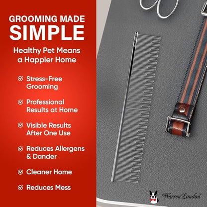 Warren London Carding Pro XL Comb 9in | Copper Grooming Comb with Dual-Length Teeth | Removes Undercoat, Loose Fur, and Dander | Groom like a Professional