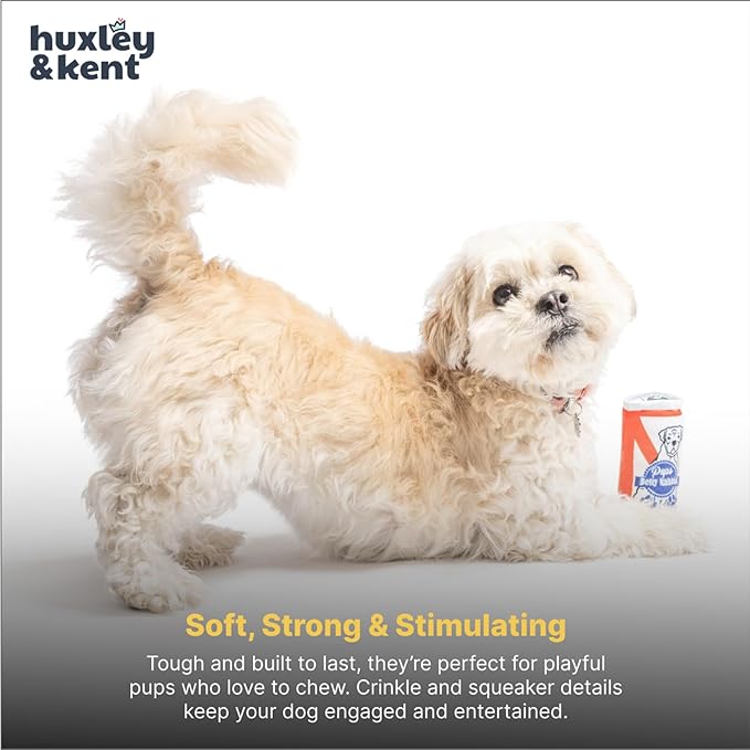 Huxley & Kent Funny Dog Toy w/Squeaker – Power Plush Squeaky Dog Toys for Small Dogs – Durable Small Stuffed Animal for Indoor Play & Fetch - Tiny Tuff Pups Belly Rubbin