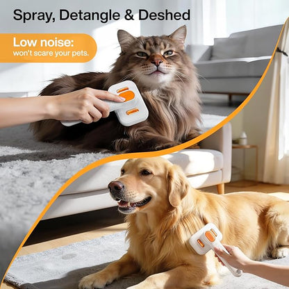 Dog & Cat Deshedding Brush: 3-in-1 Adjustable Spray & Cold Mist Grooming Tool for Detangling, Bathing & Deshedding - Anti-Static, Self-Cleaning, Softens Coat for Long/Short Haired & Water-Averse Pets