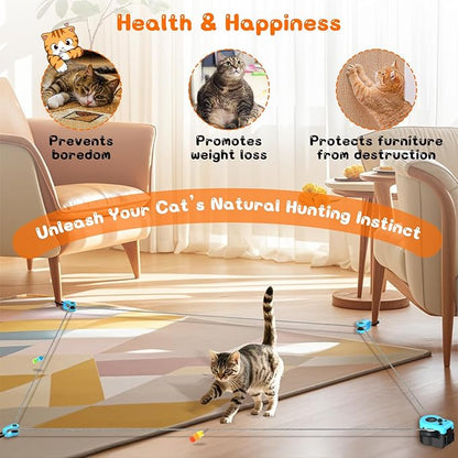 Interactive Cat Toy for Indoor - Automatic Cat Treadmill with Remote Control, 3 Speeds, Quiet Motor & Durable Design | Indoor Chase Hunting Feather Toys for Fitness, Playtime & Energy Release (Blue)