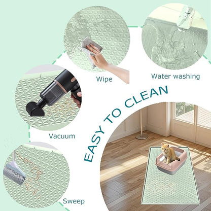 Jacooxi Cat Litter Mat for Litter Box, Silicone Large Cat Litter Trapping Mat - 51.2x25.6 in, Waterproof & Non-Slip, Durable & Easy Clean, Green