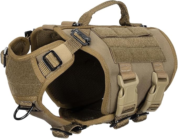 ICEFANG GN3 Tactical Dog Harness with 6X Buckle,Dog Molle Vest with Handle,3/4 Body, Hook and Loop Panel for ID Patch,No Pulling Front Clip (XS (Neck 12"-17"; Chest 17"-23"), Coyote Brown)