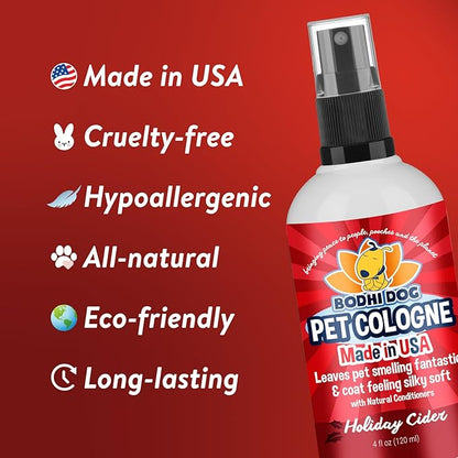 Bodhi Dog Natural Dog Cologne (Holiday Cider) - Premium Scented Deodorizing Pet Perfume with Conditioner for Dogs & Cats - Keeps Pets Fresh & Clean - Gentle and Safe Formula, Made in USA (4 Fl Oz)