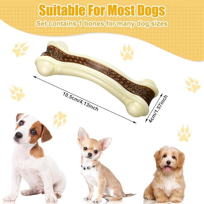 Sosation Bones Shaped Dog Toys for Aggressive Chewers, 2 Pack Christmas Dog Chew Toys Puppy Teething Nylon Beef Flavor for Large/Medium/Small Puppies Breeds(Curved Bone,Small)