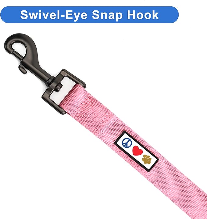 Pawtitas Solid 6 ft Millennial Pink Dog Leash M/L Custom Name and Phone Embroidery Strong Nylon Leash for Medium and Large Breeds
