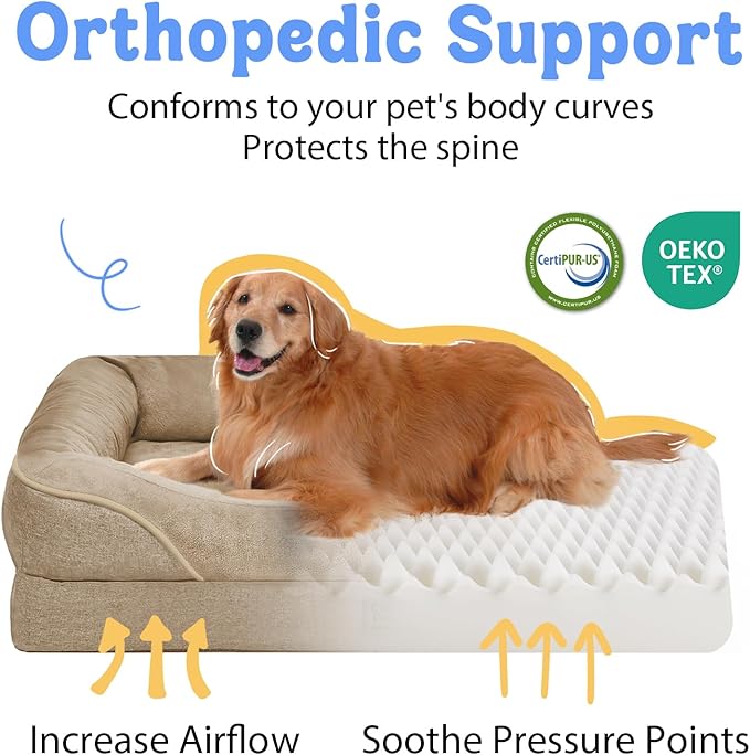 Orthopedic Extra Large Dog Bed - XXL Washable Memory Foam Giant Pet Couch Sofa with Removable Cover Waterproof Bolster for Large Size Dogs, 42x30