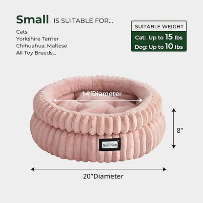 BALANCE Cat Bed Kitten Bed, Washable Round Cat Beds for Indoor Cats,Super Soft Plush Faux Fur Pet Bed for Puppy and Kitten with Anti-Slip Bottom