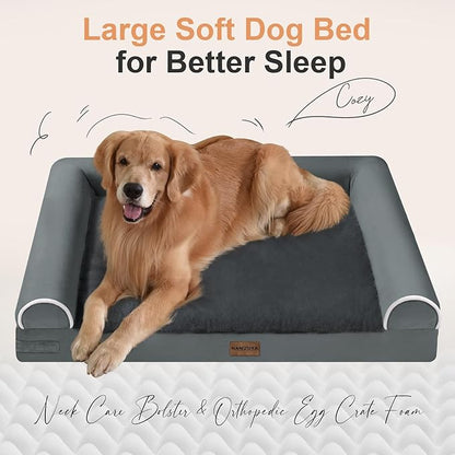 Medium Large Dog Bed Orthopedic Washable: Beds Bolster Medium Large Sized Dog Bed Egg Crate Foam Couch Sofa Waterproof with Removable Cover - Dark Grey