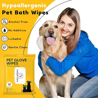Pet Glove Wipes for Dogs Cats - Unscent Dog Washing Wipes & Waterless Cat Bathing Gloves Cleaning Deodorizing Grooming Wipe for Fur Paws Butt Face, Disposable Rinse Free Shampoo Mittens,30PCS