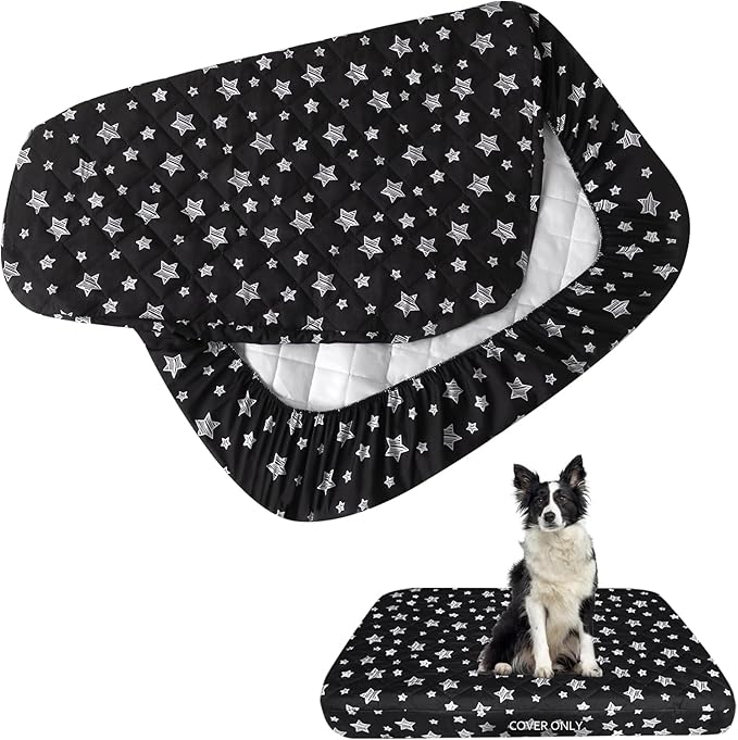 Waterproof Dog Bed Covers Replacement Washable Pet Hair Easy to Remove, Noiseless Quilted Puppy Pet Bed Cover Lovely Black Star Print 29x41 Inches, for Dog/Cat, Cover Only