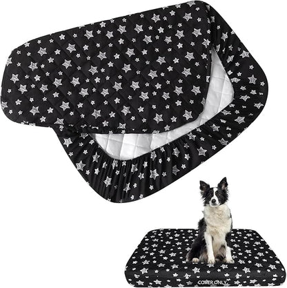 Waterproof Dog Bed Covers Replacement Washable Pet Hair Easy to Remove, Noiseless Quilted Puppy Pet Bed Cover Lovely Black Star Print 29x41 Inches, for Dog/Cat, Cover Only