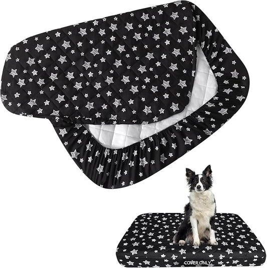 Waterproof Dog Bed Covers Replacement Washable Pet Hair Easy to Remove, Noiseless Quilted Puppy Pet Bed Cover Lovely Black Star Print 29x41 Inches, for Dog/Cat, Cover Only