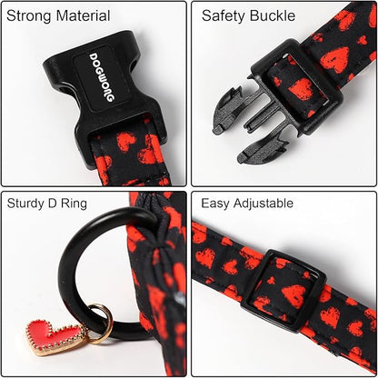 DOGWONG Red Heart Dog Collar Adjustable Soft Natural Fabric Girl Pet Dog Collar Cute Heart Valentine Puppy Necklace for Small Medium Large Dogs