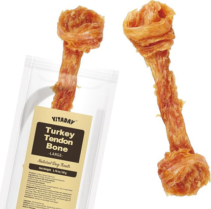 VITADAY Turkey Tendons for Dogs, All Natural, Healthy Dog Treats, Long Lasting, Hypoallergenic Dog Chews, Rawhide Free, USA-Sourced, for Large Dogs, Bone (L), 1 Count Pack