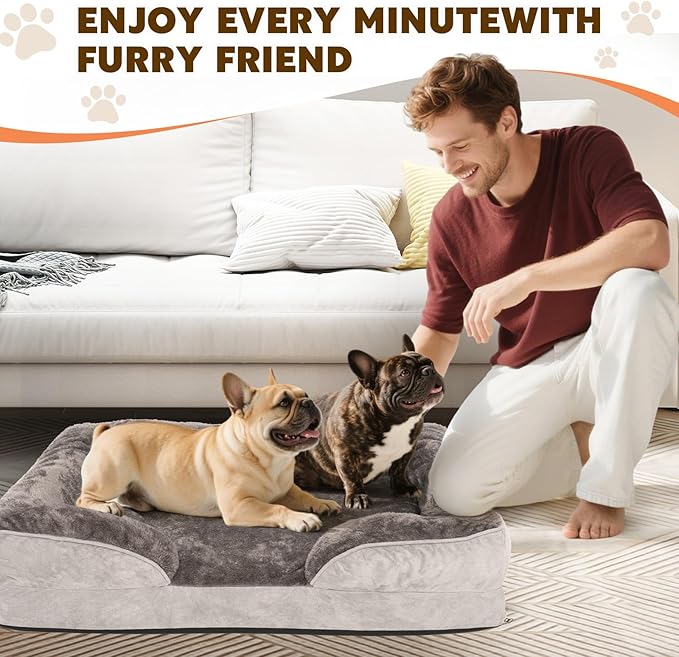 Orthopedic Dog Bed for Medium and Large Dogs Pet Bed with Sides Waterproof Dog Couch with Washable Removable Cover and Egg Crate Foam Pet Sleeping Mat with Anti-Slip Bottom